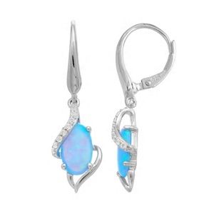 Sterling Silver LabCreated Opal-Sapphire Earrings